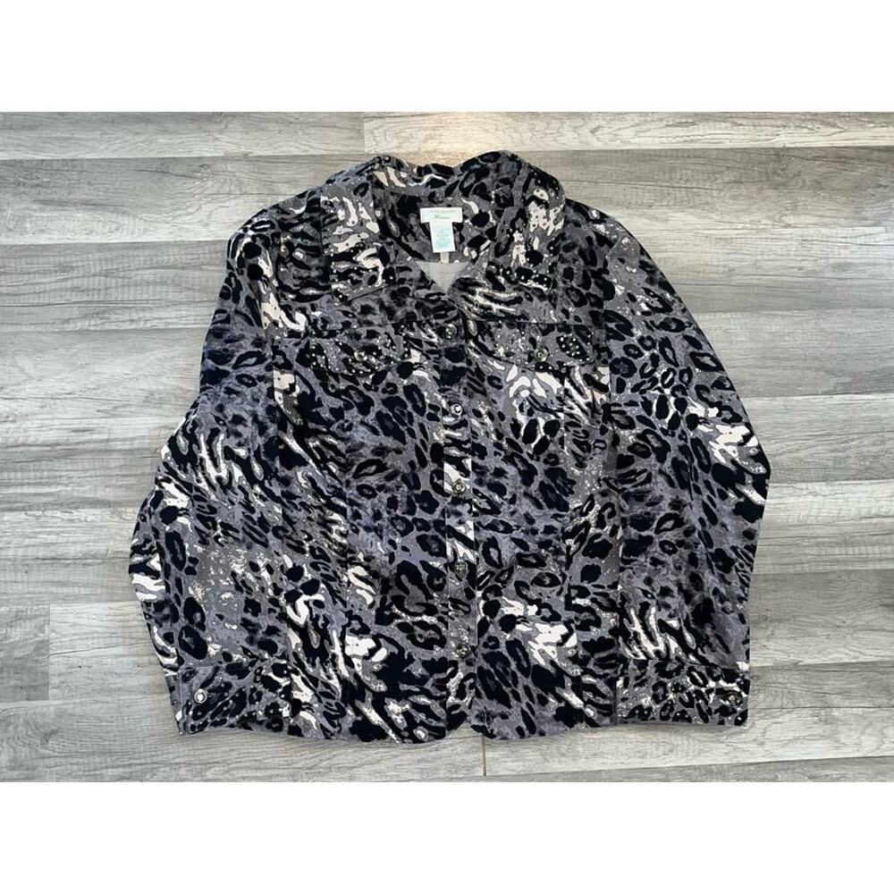Laura Ashley Jacket, Womens Size 1XL , Black Grey / White Blazer Rhinestones